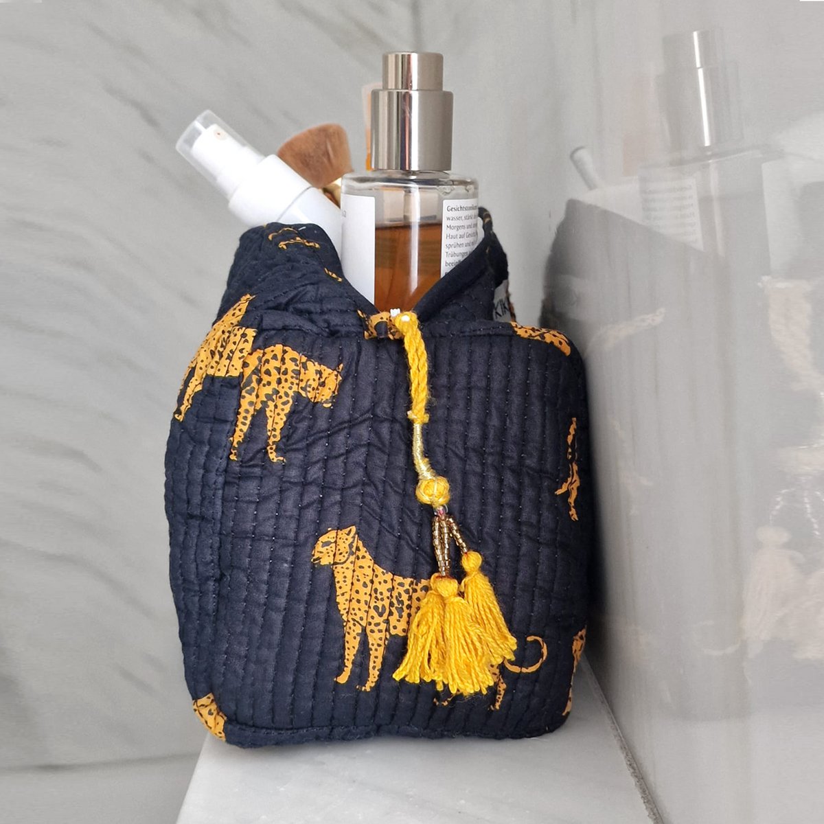 sac cosmétique fait main "Léopard Noir"