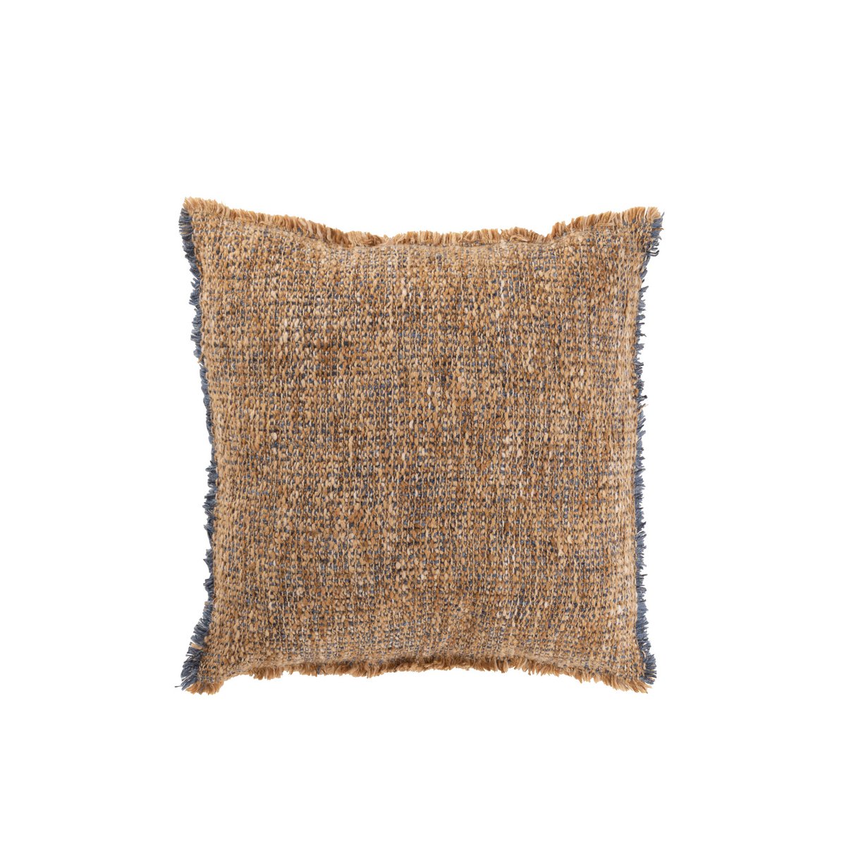 Coussin J-Line Bords Effilochés Polyester/Coton Marron Clair/Bleu