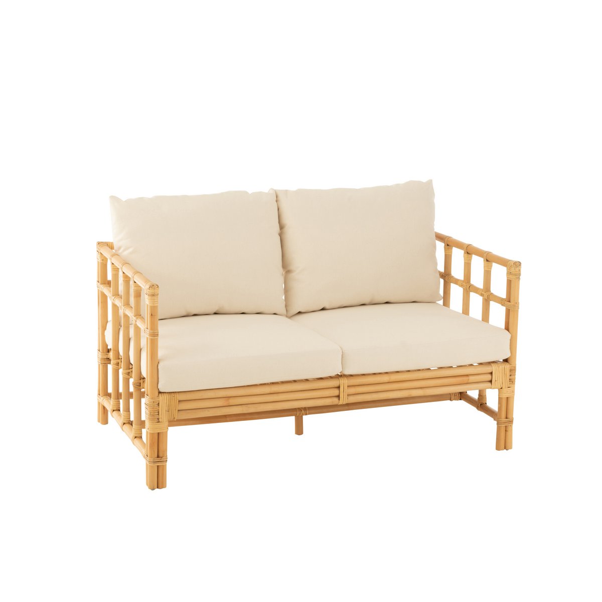 Canapé J-Line Elise + coussin 2 personnes - rotin/textile - naturel/blanc