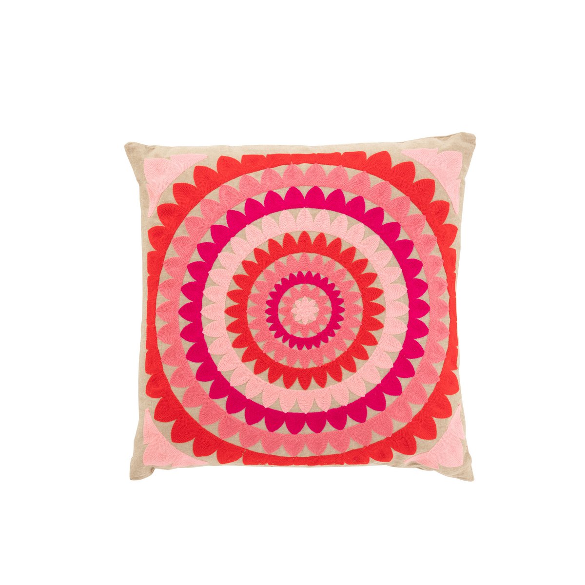 J-Line Coussin Fleur Spirale Coton Beige/Rose