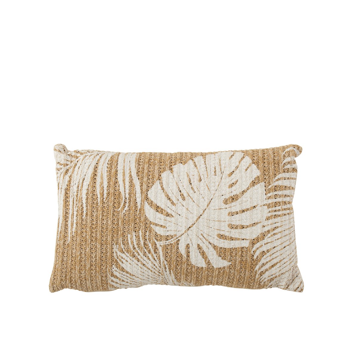 J-Line Coussin Tressé Feuilles de Monstera Polypropylène Naturel/Blanc