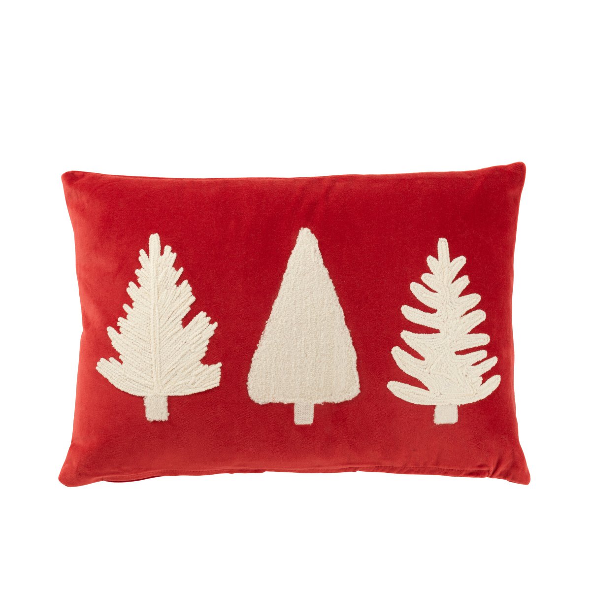 J-Line coussin Rectangle Sapins de Noël - velours - rouge/blanc