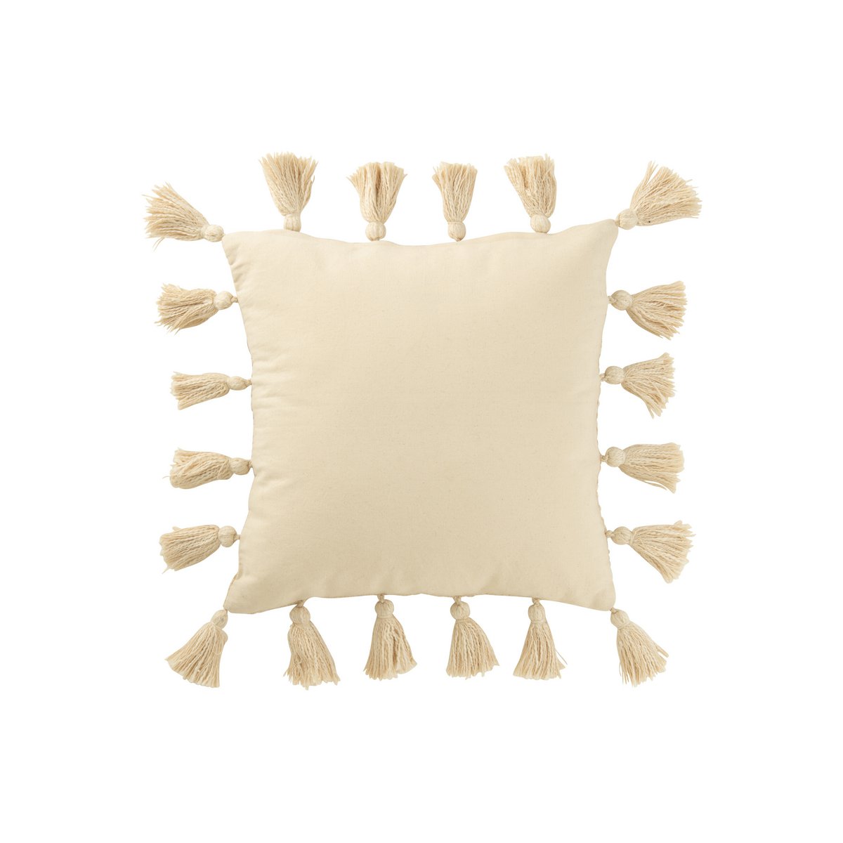 J-Line Coussin Tissé Pompons Coton Beige