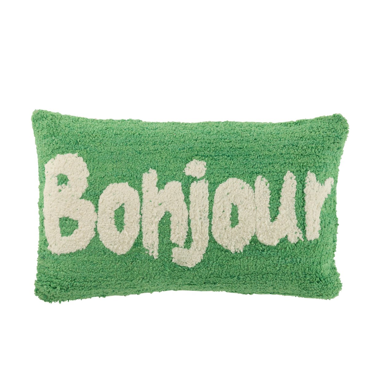 J-Line Coussin Bonjour Tufté Coton Vert/Blanc