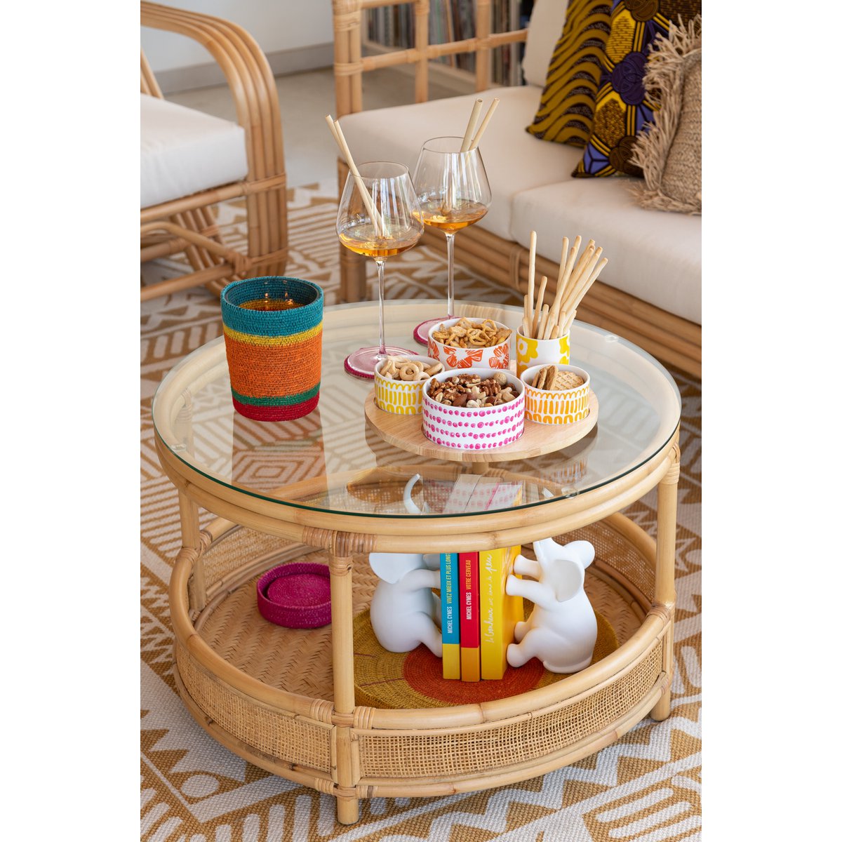 Table basse J-Line Jovelyne - rotin/verre - naturel