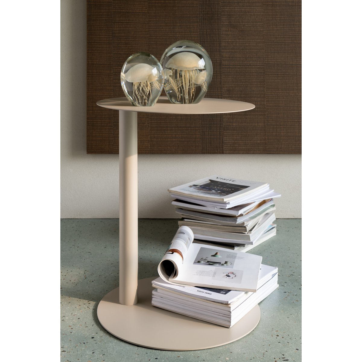 Table d'Appoint J-Line Ronde Métal Beige