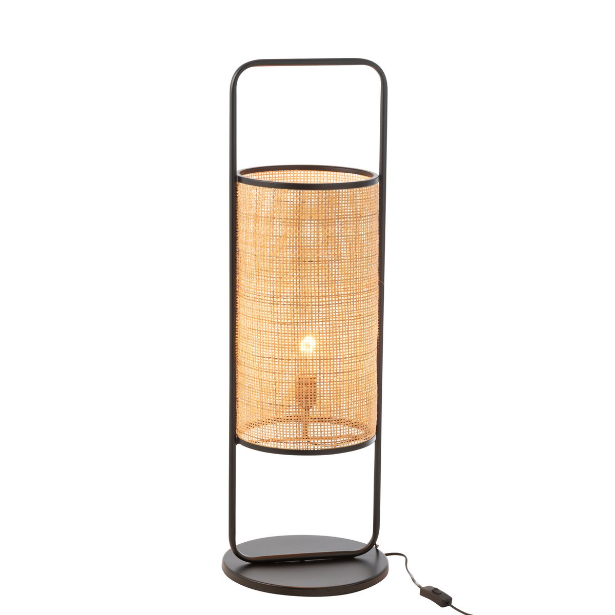 J-Line Lampe de Table Elton Métal/Ratan Noir/Naturel Large