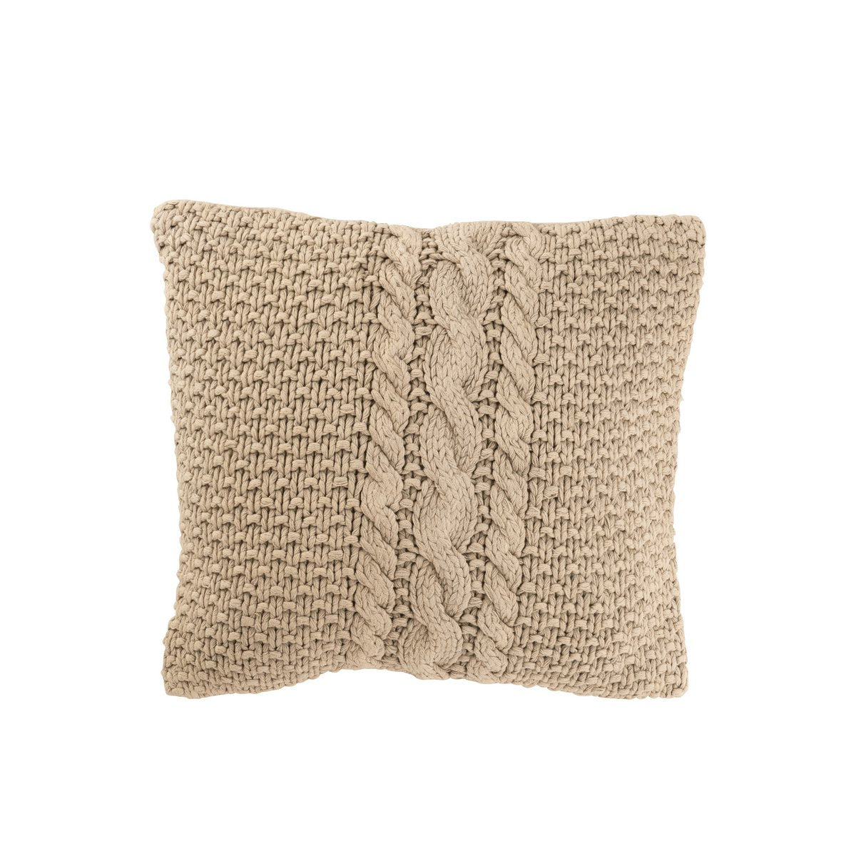 J-Line Coussin Tricot+Tresse Coton Lavé Beige