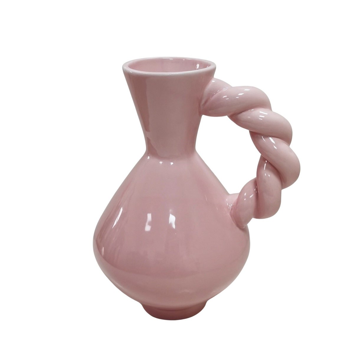 Vase - Poignée torsadée - Dolomite - rose - 17,5x13.5x22cm