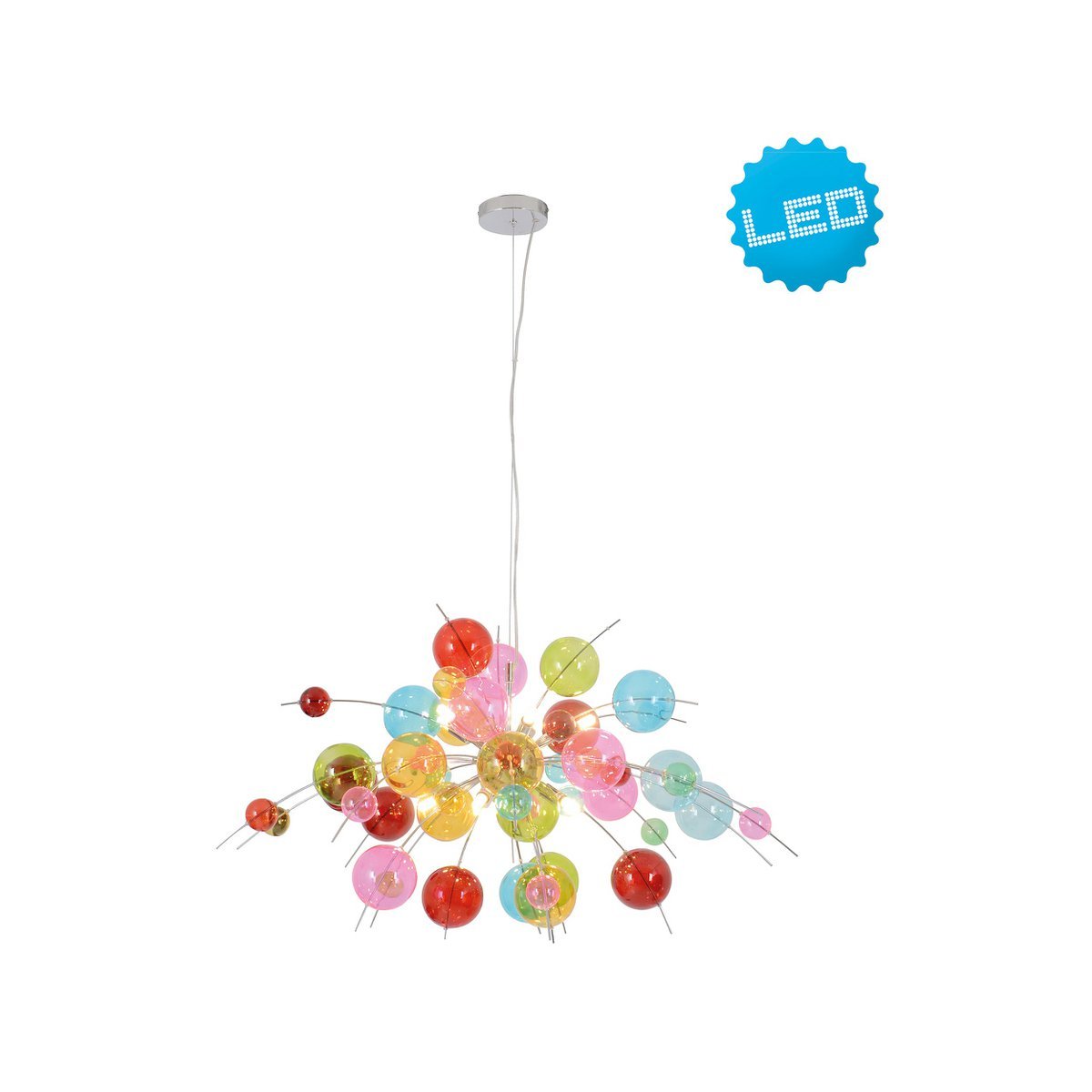 La lampe pendentielle "explosion" colorée en métal et en verre, versions G9, lampe suspendue pour salle à manger, salon, hall ou bureau, Øca. 98 cm