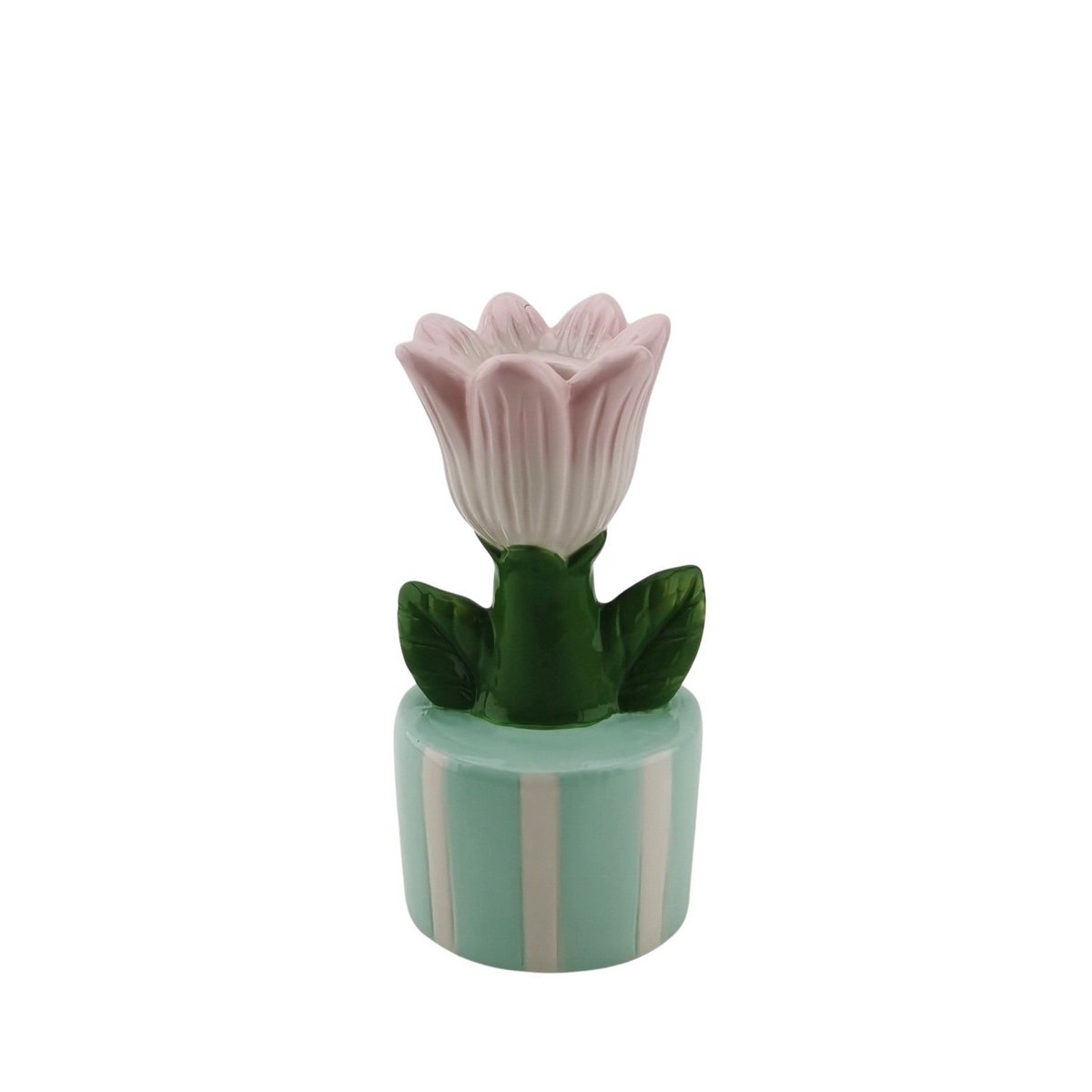 Bougeoir - Tulip - Stoneware-Mint / Pink- 9x8,5x17,5