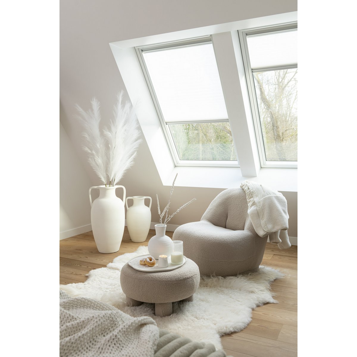J-Line Vase 2 Bras Terre Cuite Blanc Petit - 48,00 cm de haut