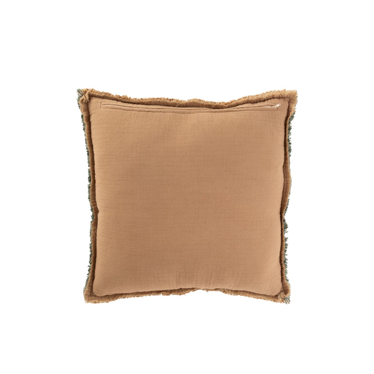 Coussin J-Line Bords effilochés Polyester/Coton Marron clair/Vert