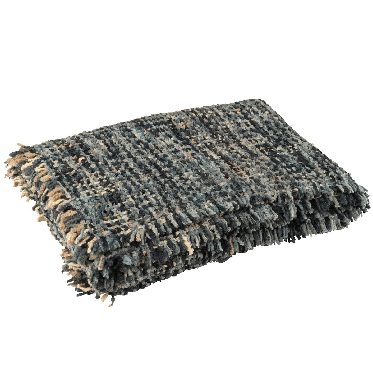J-Line Plaid tweed - coton - bleu/blanc - 180 x 130 cm
