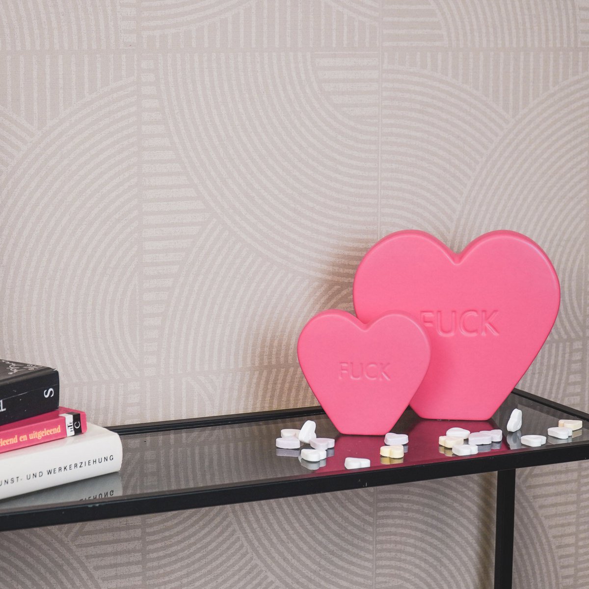 Ornement- Candy Heart 'FUCK'- Rose Fluo- 20x4x18,5cm