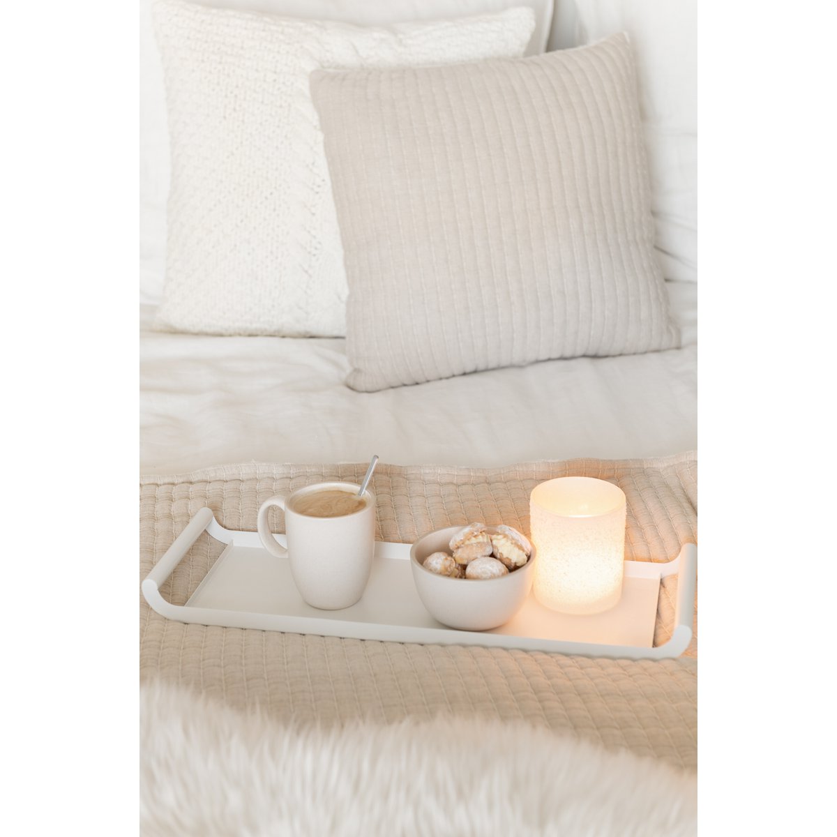J-Line Coussin Teddy Rayures Coutures Coton/Polyester Beige