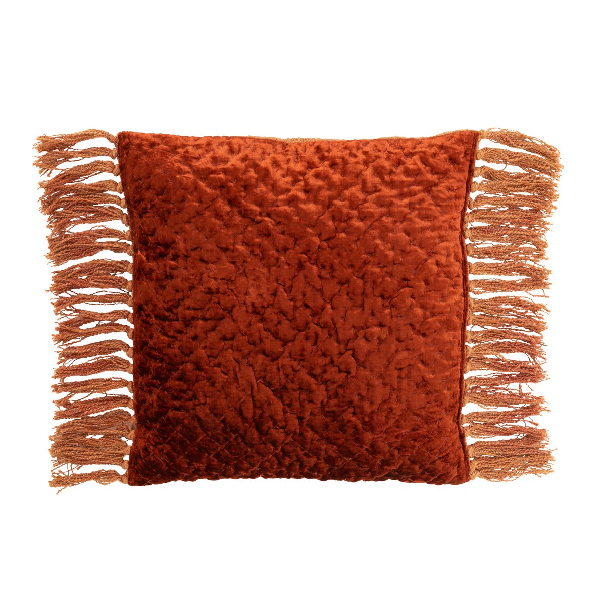 Coussin J-Line Imprimé Brillant + Franges - viscose/coton - cuivre