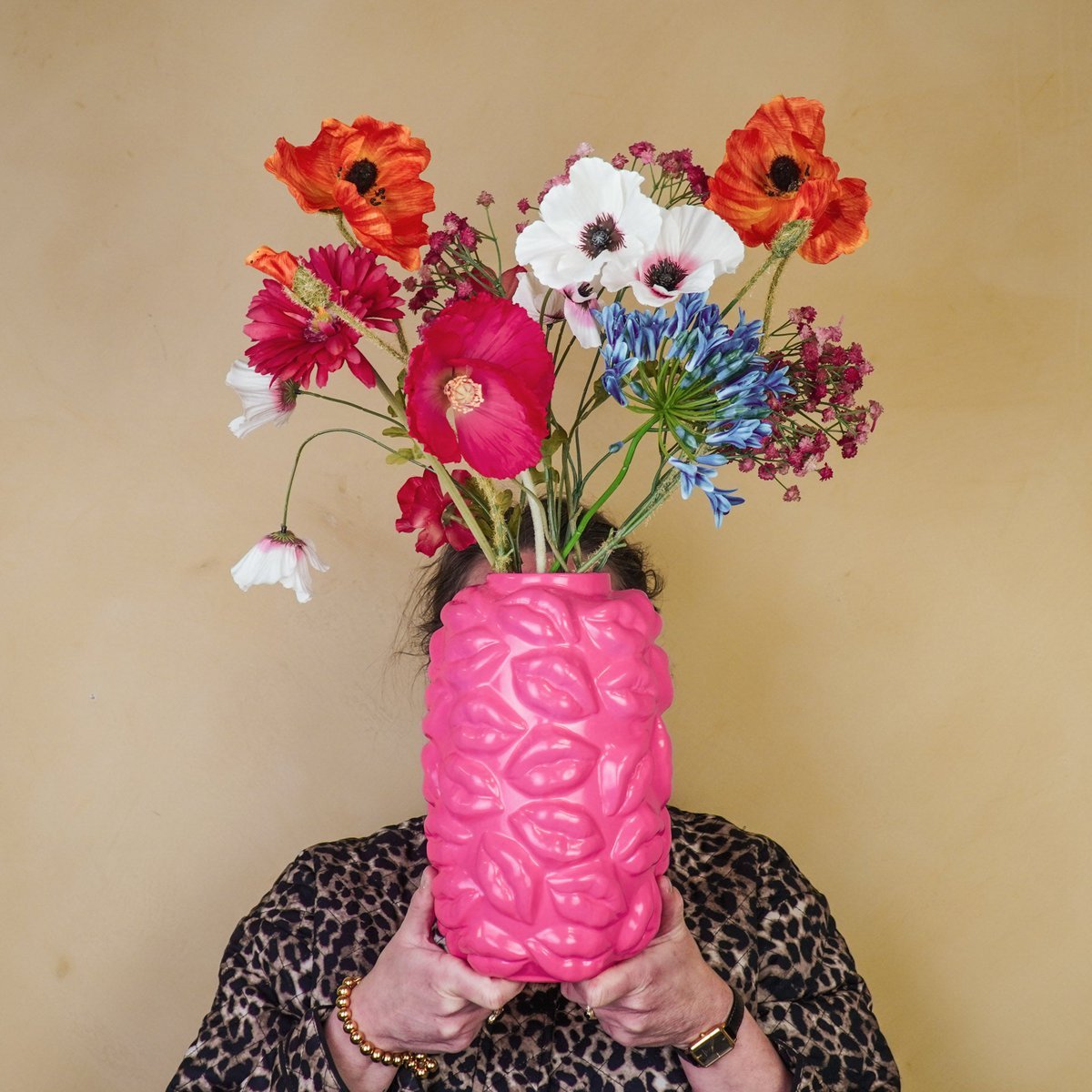 Vase - Bisous - Céramique - Rose Fluo - 17x17x27cm