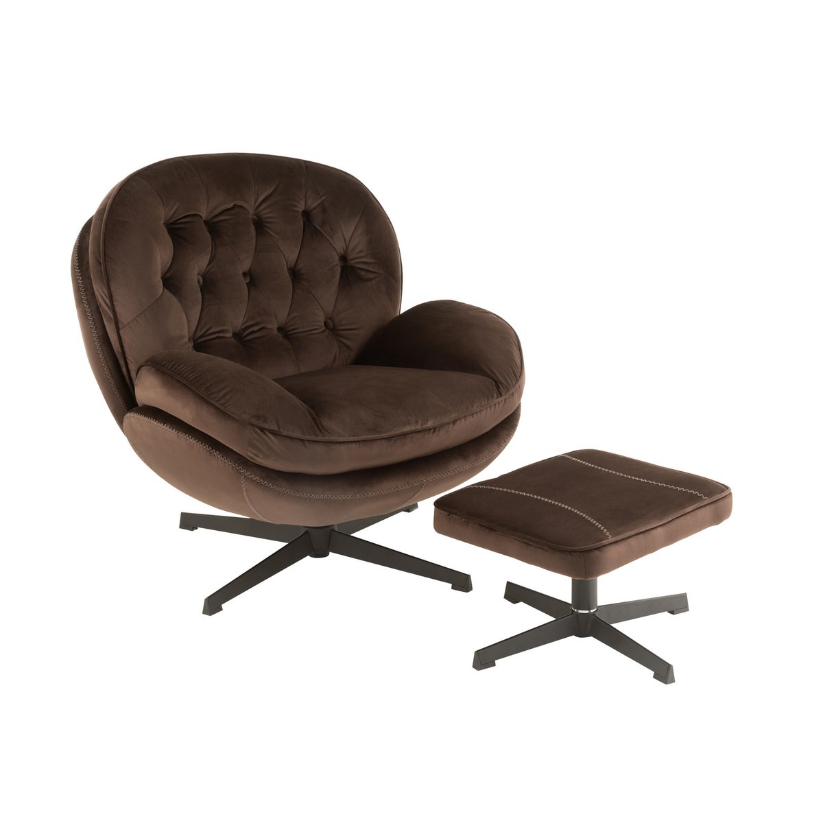 Canapé J-Line Relax -+ repose-pieds - métal/textile - marron foncé