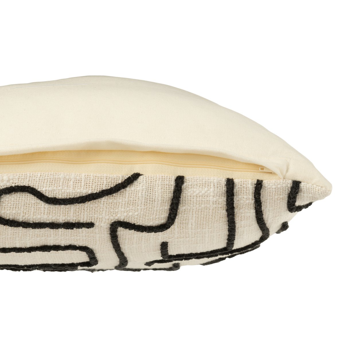 J-Line Coussin Rectangle Rayures/Nœuds Coton Blanc/Noir
