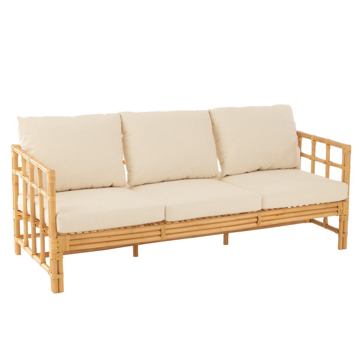 Canapé J-Line Elise + coussin 3 personnes - rotin/textile - naturel/blanc