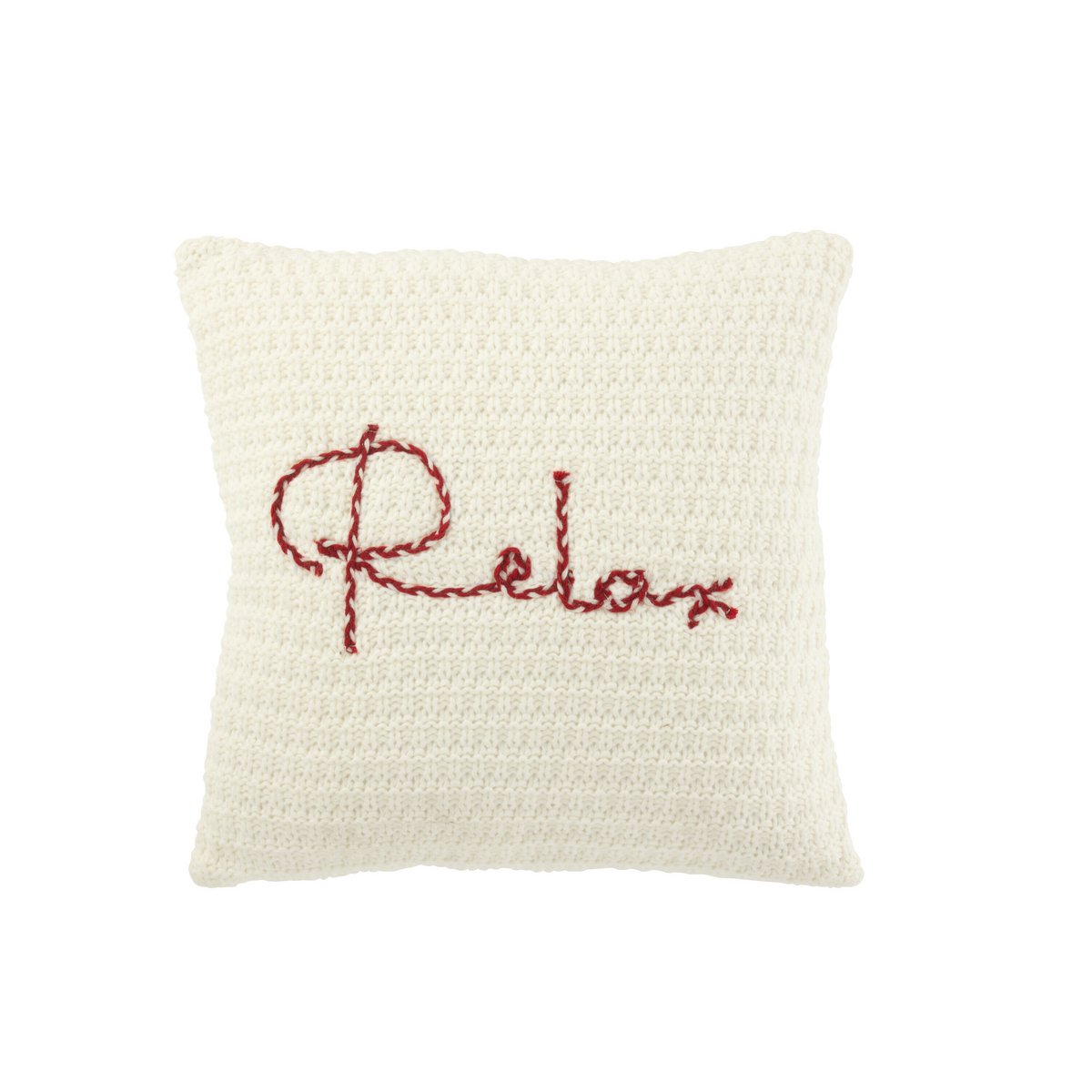Coussin J-Line Knit Relax - polyester/acrylique - blanc/rouge