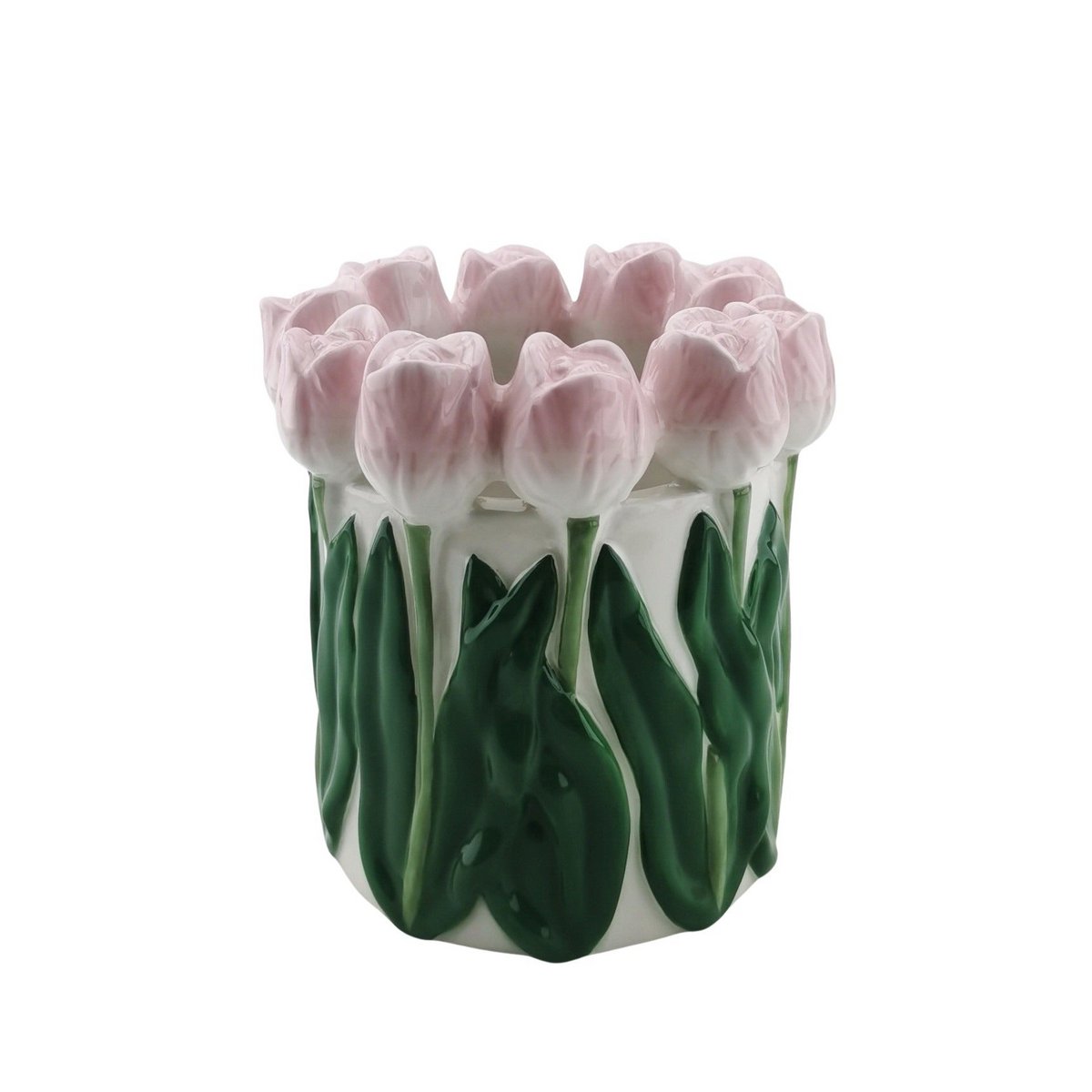 Vase- tulipes - Dolomite - rose clair / vert-15x15x14cm