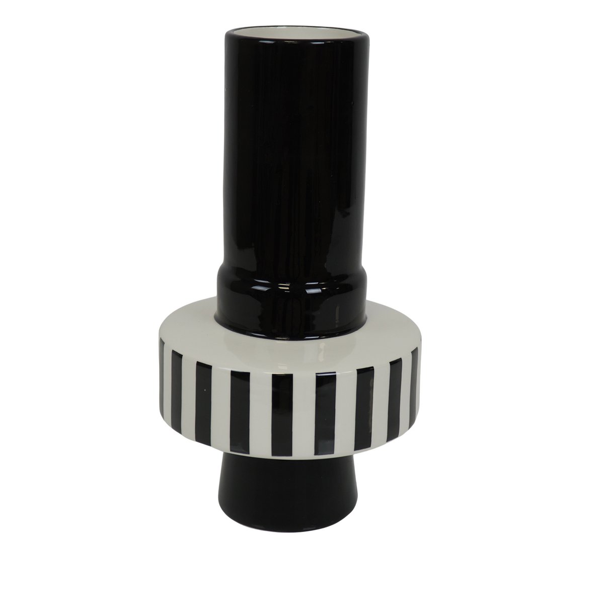 Vase - Stripe - Céramique - Noir/Blanc -14x14x26 cm