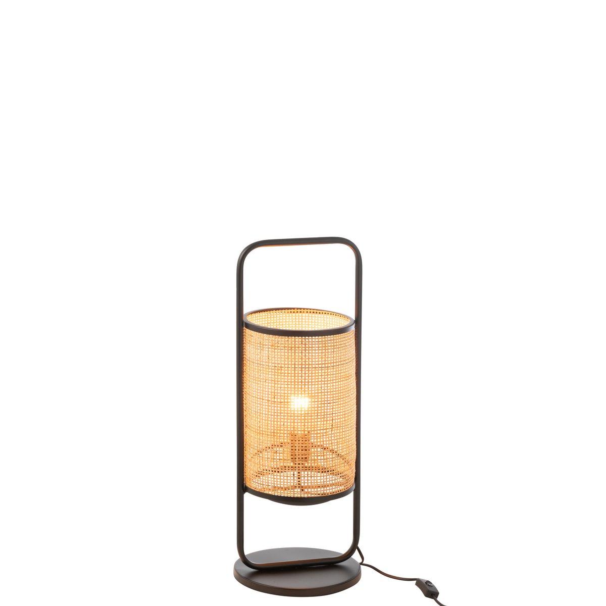 J-Line Lampe de Table Elton Métal/Ratan Noir/Naturel Petit