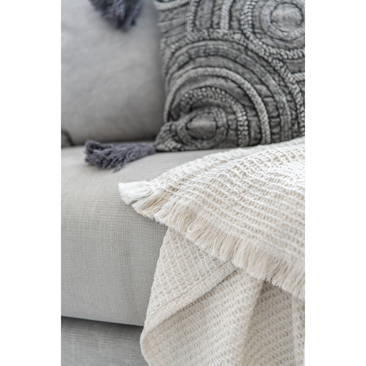 J-Line coussin Circle Rectangle - coton - gris foncé