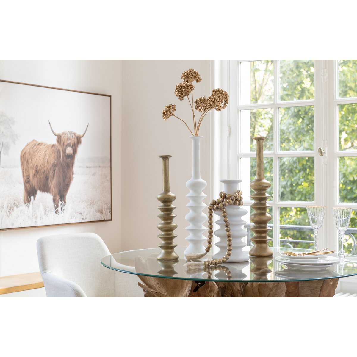 J-Line Assiette Stripe Porcelaine Blanc 20X20x2cm
