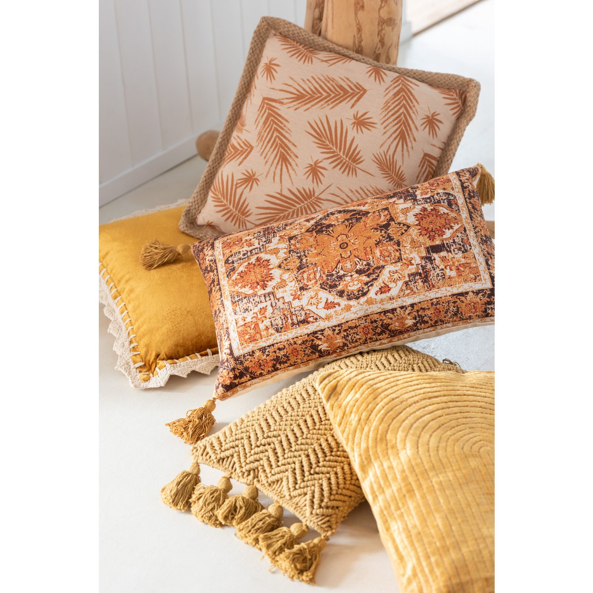 J-Line coussin Brush Rectangle - coton - ocre