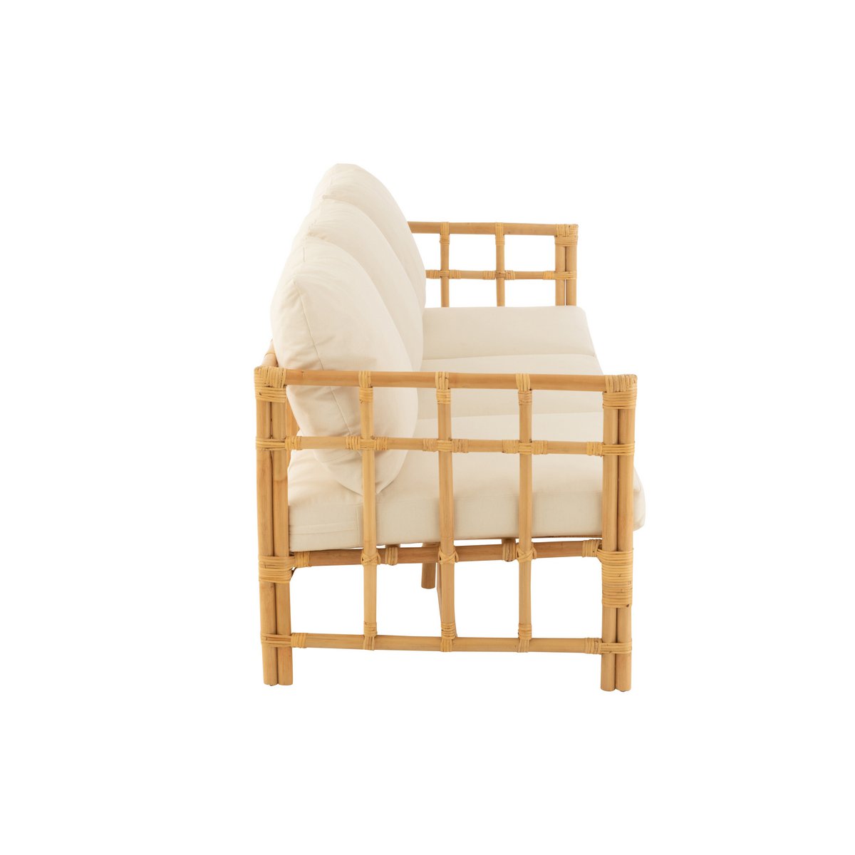 Canapé J-Line Elise + coussin 3 personnes - rotin/textile - naturel/blanc