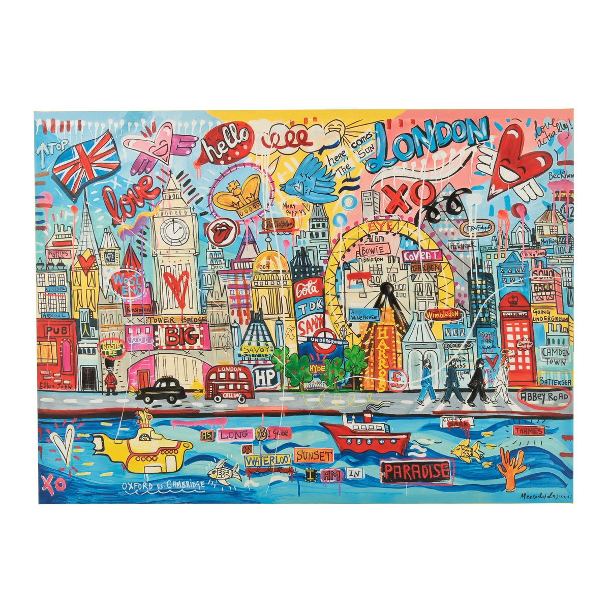 J-Line Décoration Murale London Pop Art Canvas Mix