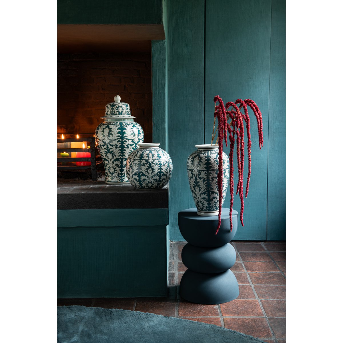 J-Line Vase Victoria Amphora Porcelaine Vert/Blanc