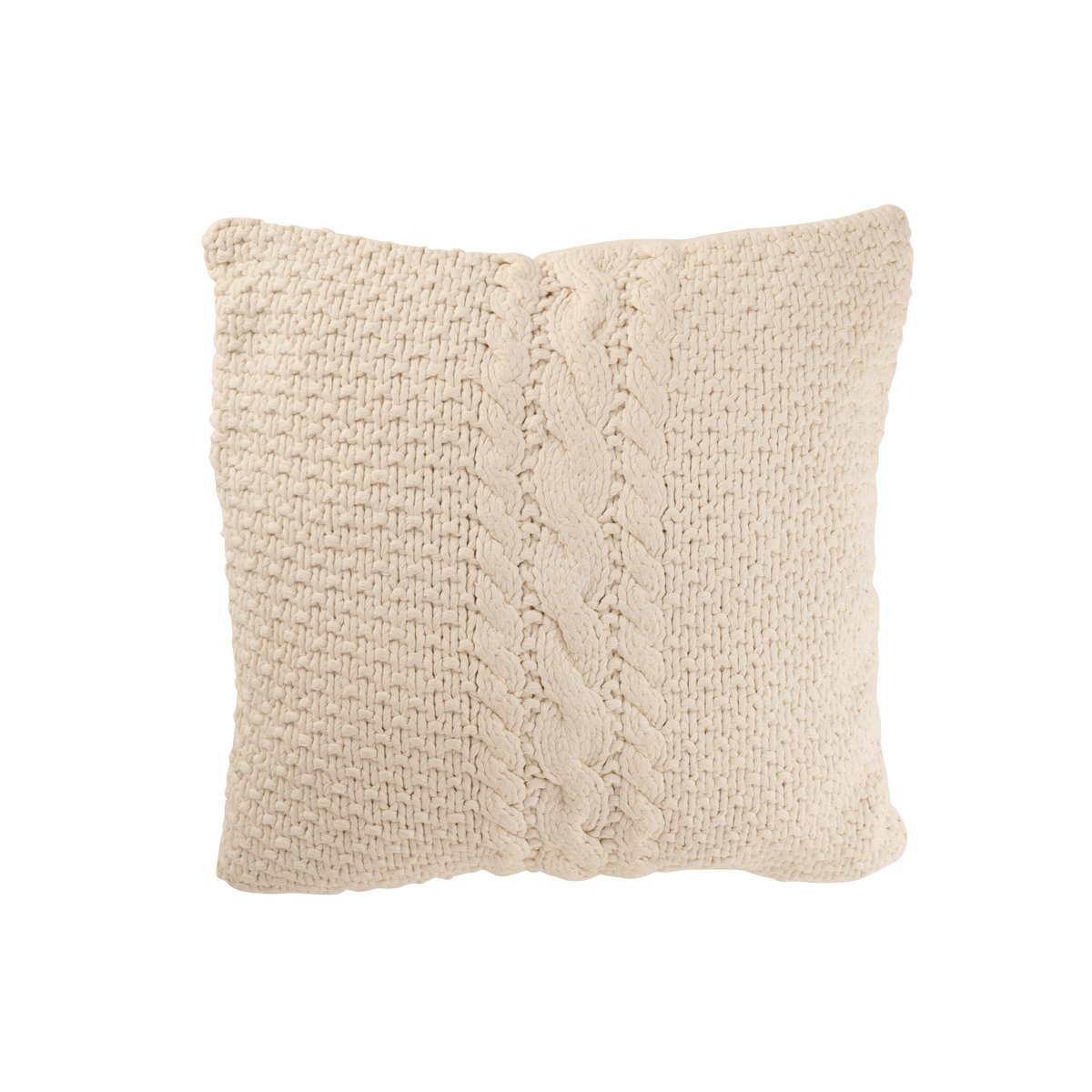 J-Line Coussin Tricot+Tresse Coton Blanc