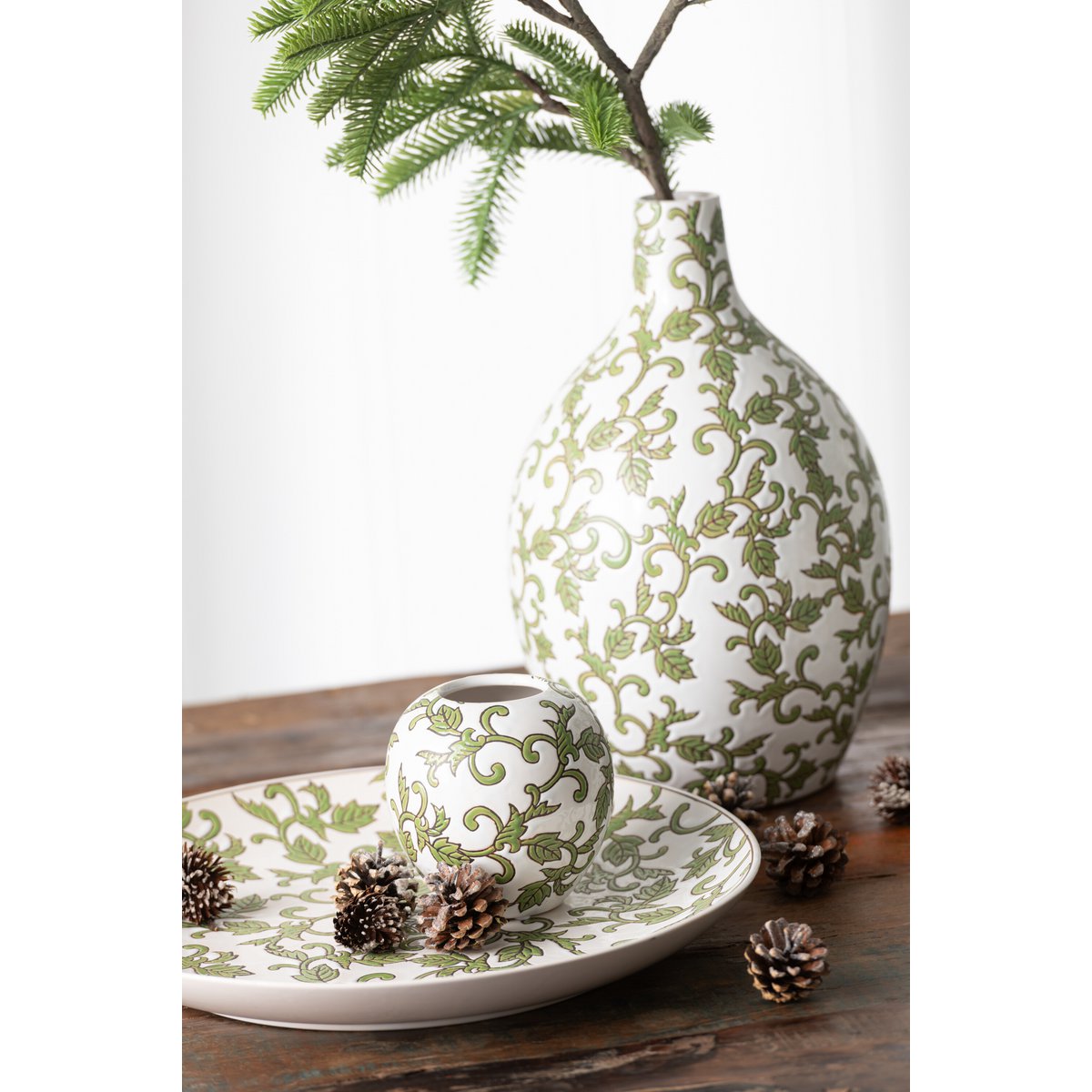 J-Line Vase Yezi Rond Porcelaine Vert/Blanc
