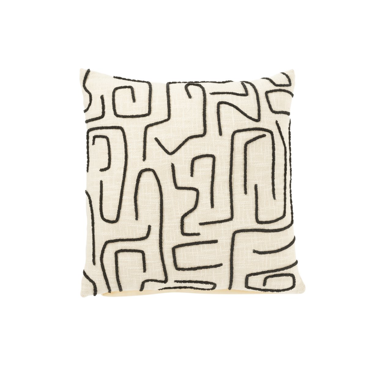 J-Line Coussin Rectangle Rayures/Nœuds Coton Blanc/Noir