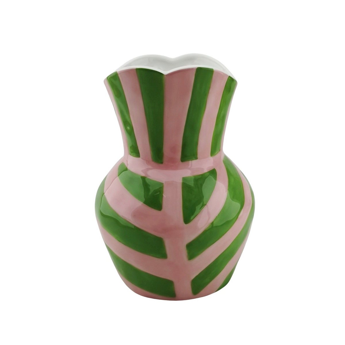 Vase-Stripes - Greeen / Green / Pink- 16x16x22cm