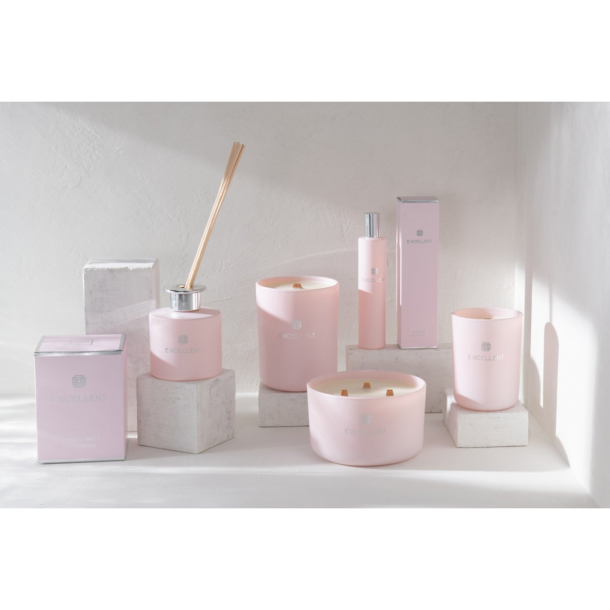 Bougie parfumée J-Line Excellent - verre - rose - grande - 40U
