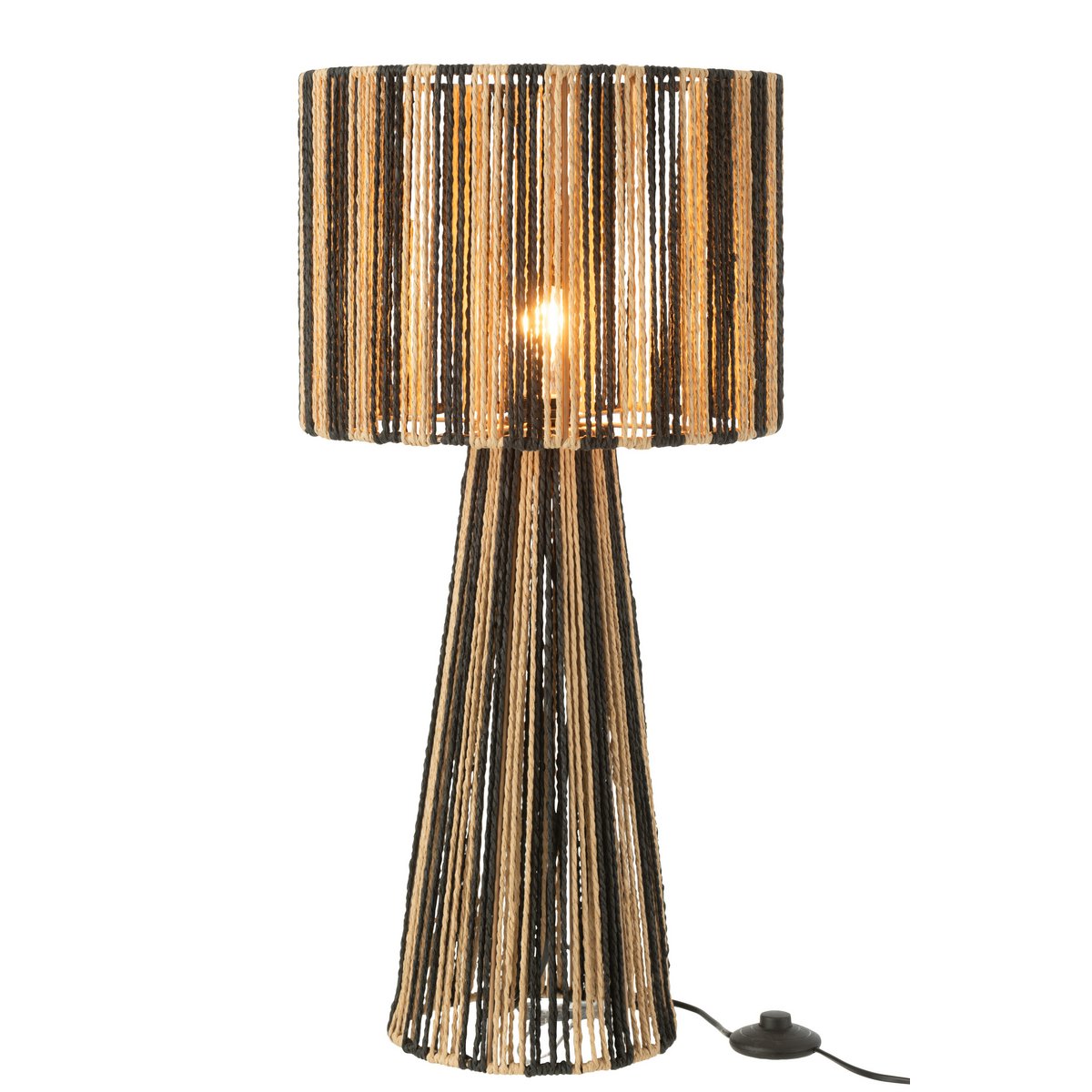 J-Line Lampe de Table Stripes Ropes Métal/Papier Noir/Naturel