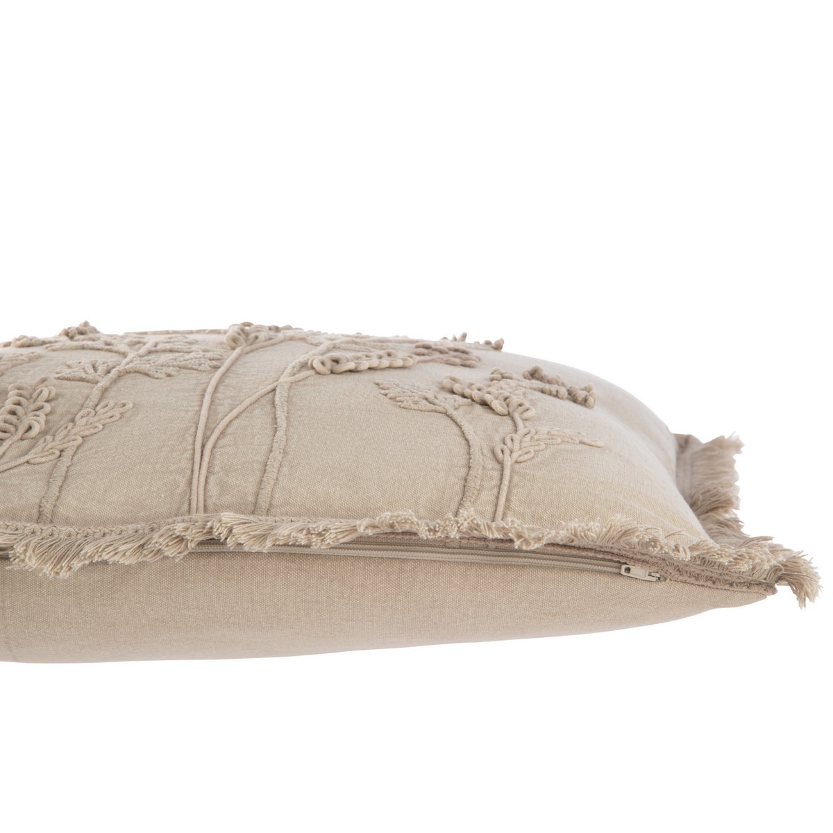 Coussin J-Line Broderie Fleurs + Franges - coton - beige