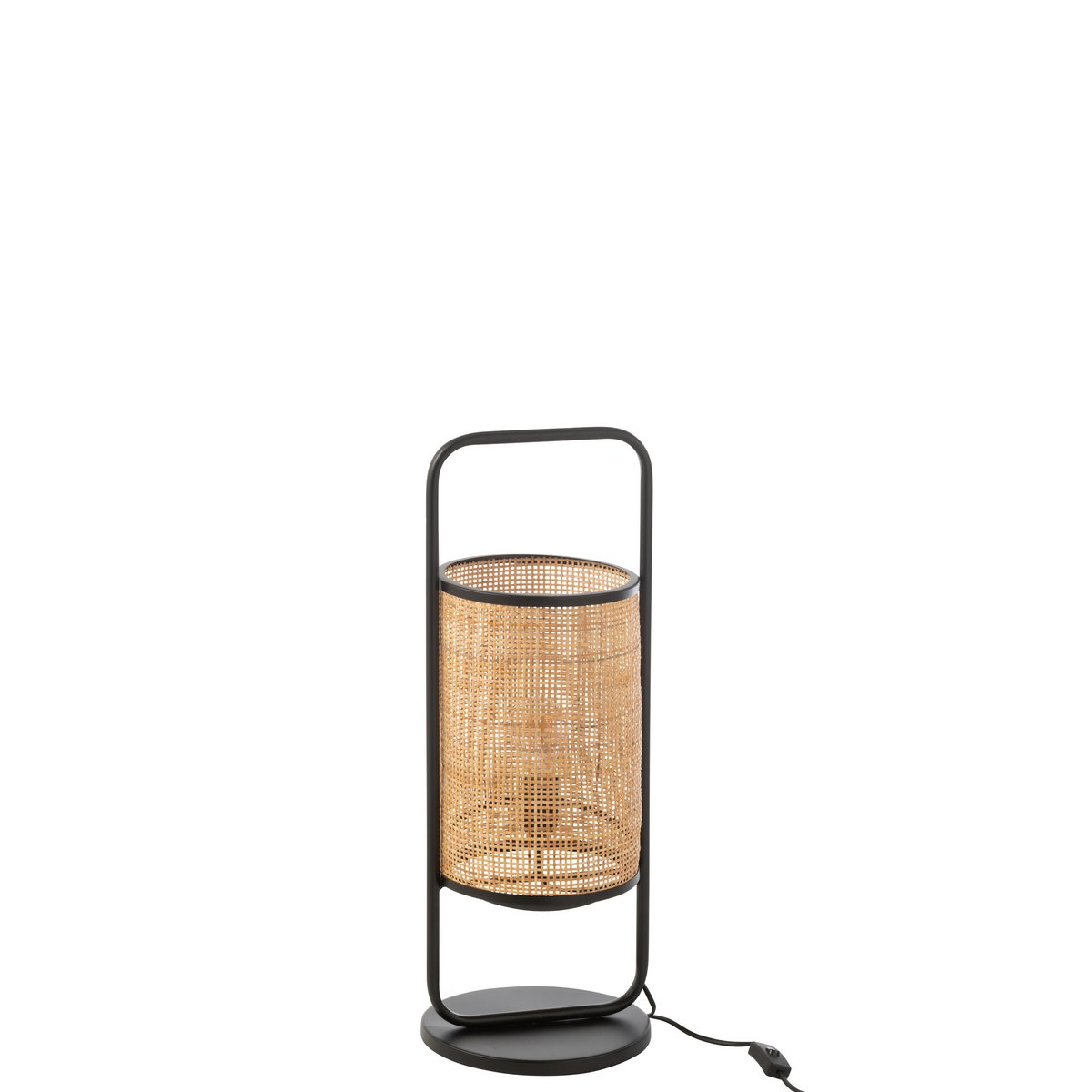 J-Line Lampe de Table Elton Métal/Ratan Noir/Naturel Petit