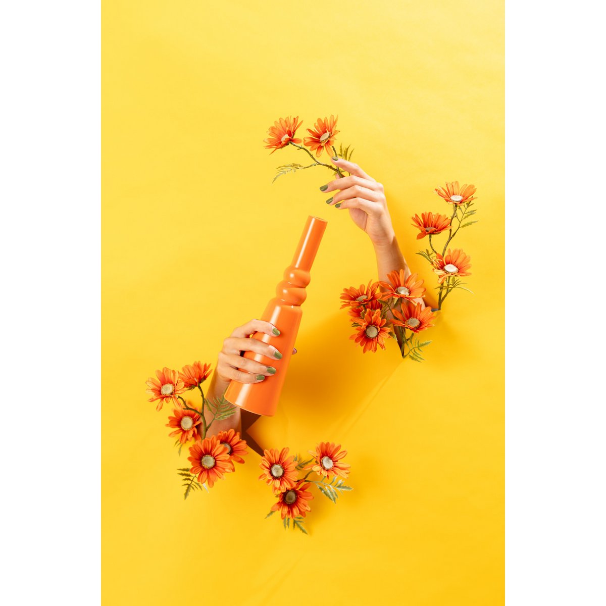 J-Line Set de 3 Vases Leia Porcelaine Brillant Orange