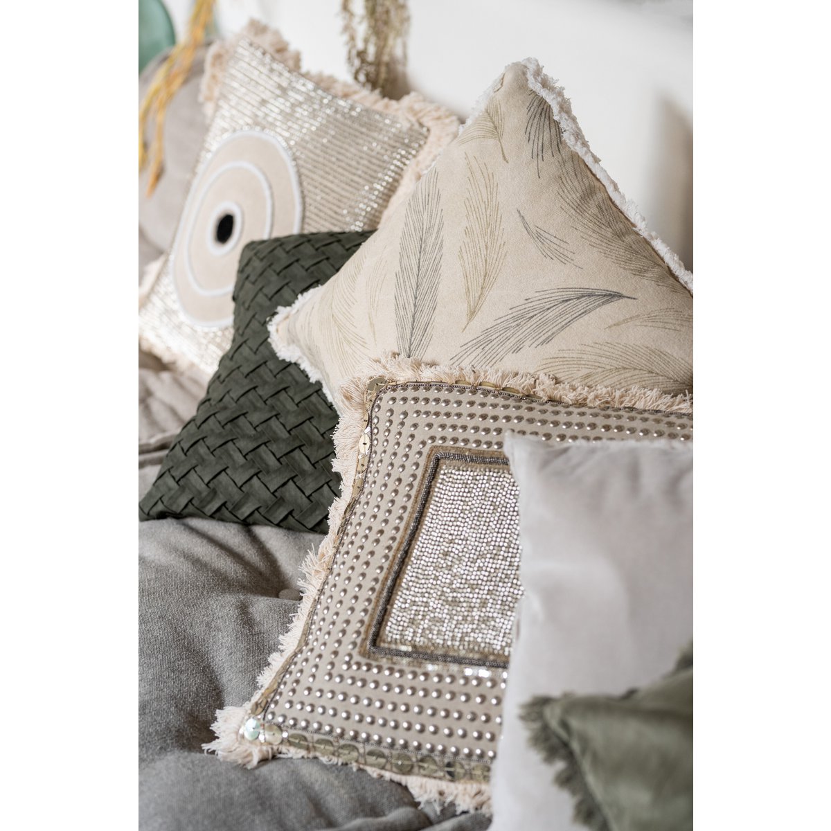 J-Line coussin Circle Ibiza - coton - blanc/beige