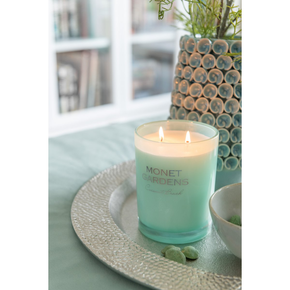Bougie parfumée J-Line Jardins de Monet - verre - aqua - L - 70U