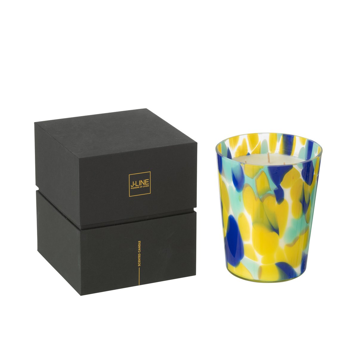 Bougie Parfumée J-Line Noa Bleu/Jaune Moyenne -68 Heures