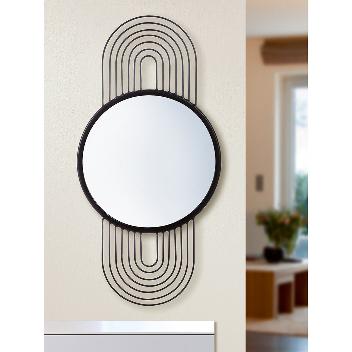 Miroir rond Swipe, noir H.62 cm