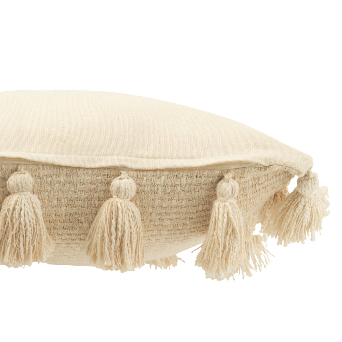 J-Line Coussin Tissé Pompons Coton Beige