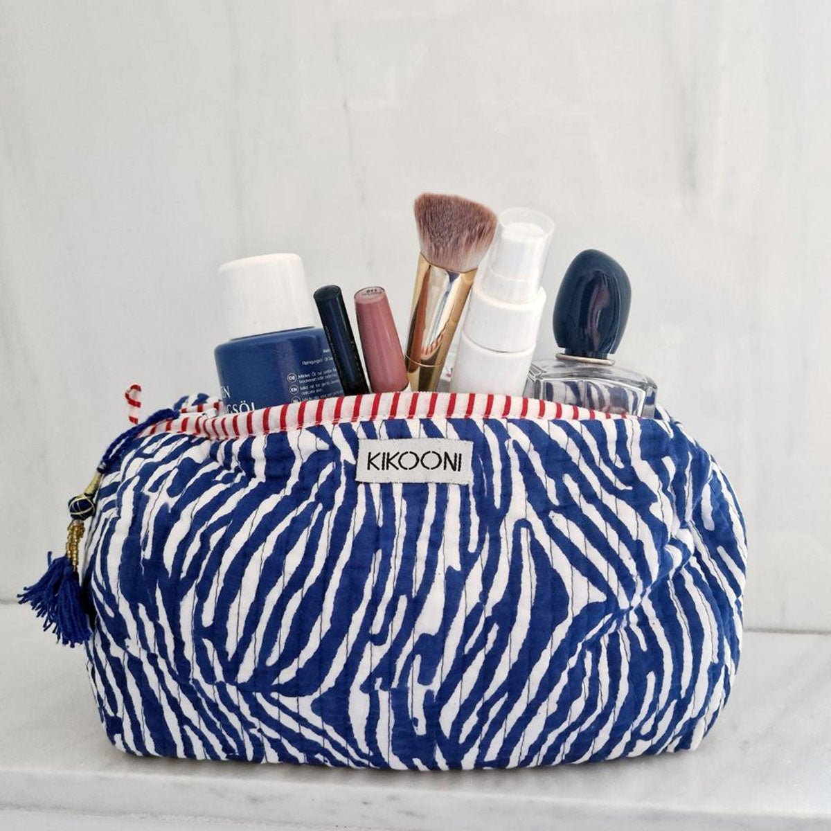 sac cosmétique fait main "zèbre bleu"